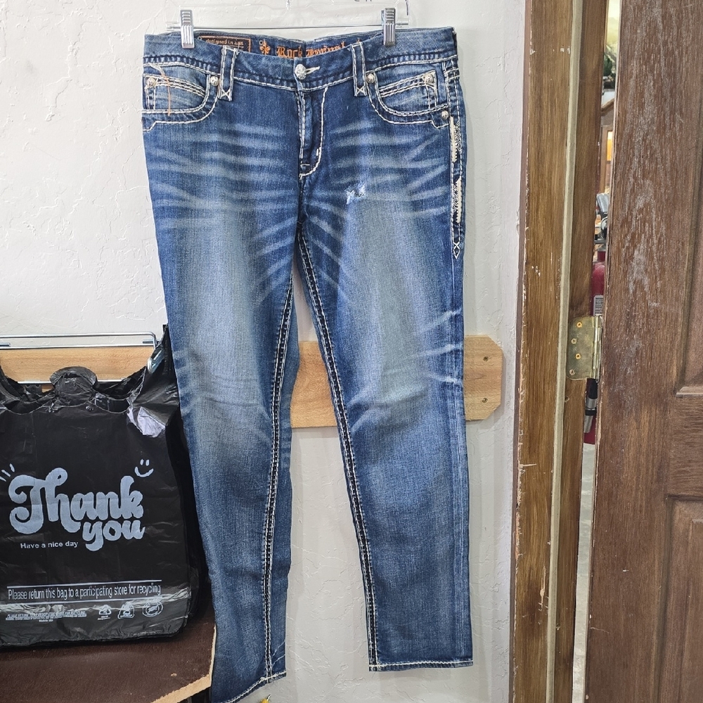 Rock Revival Women's Medium Blue Distressed Skinny Jeans
